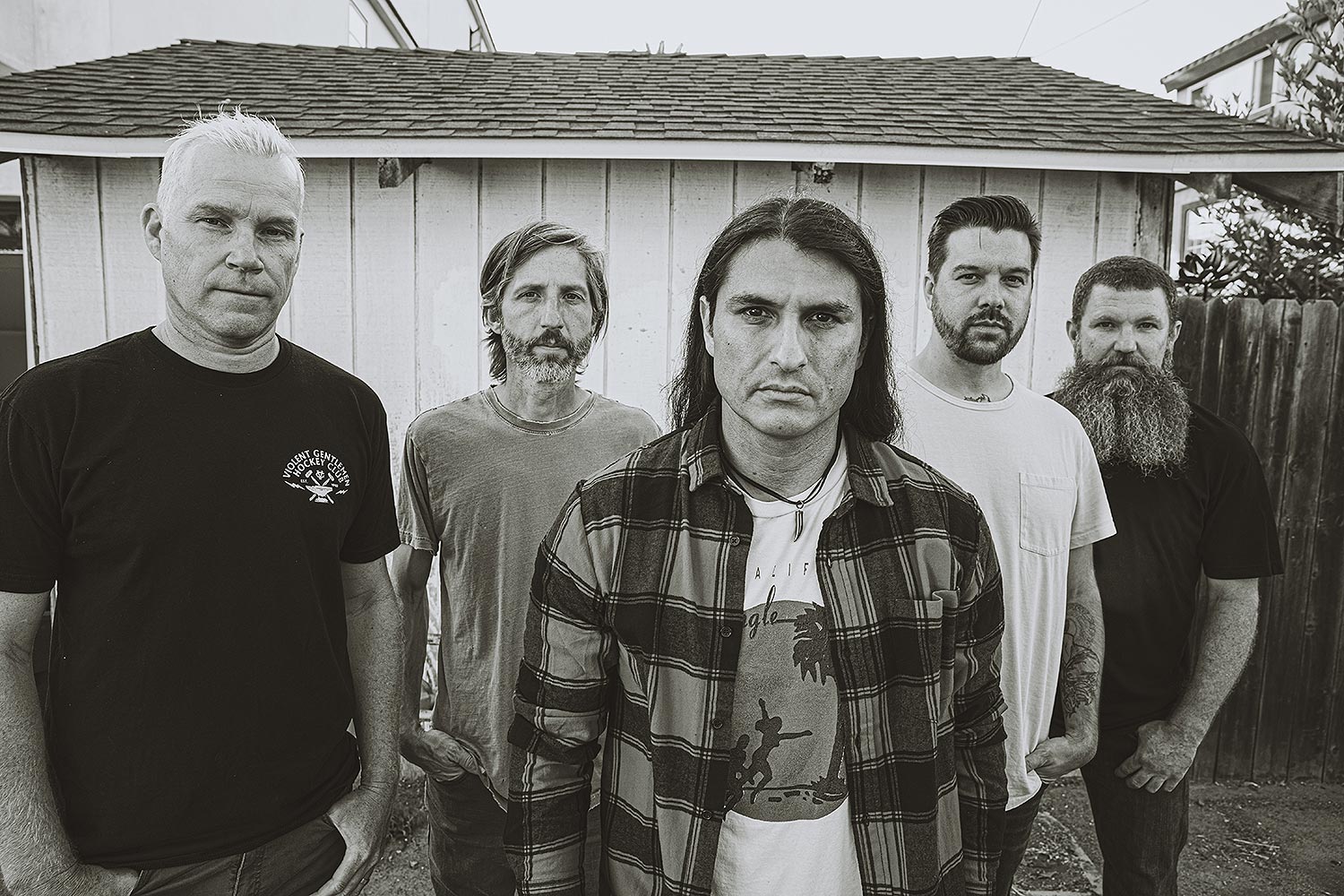 Promotional photo of the band Ignite in black and white